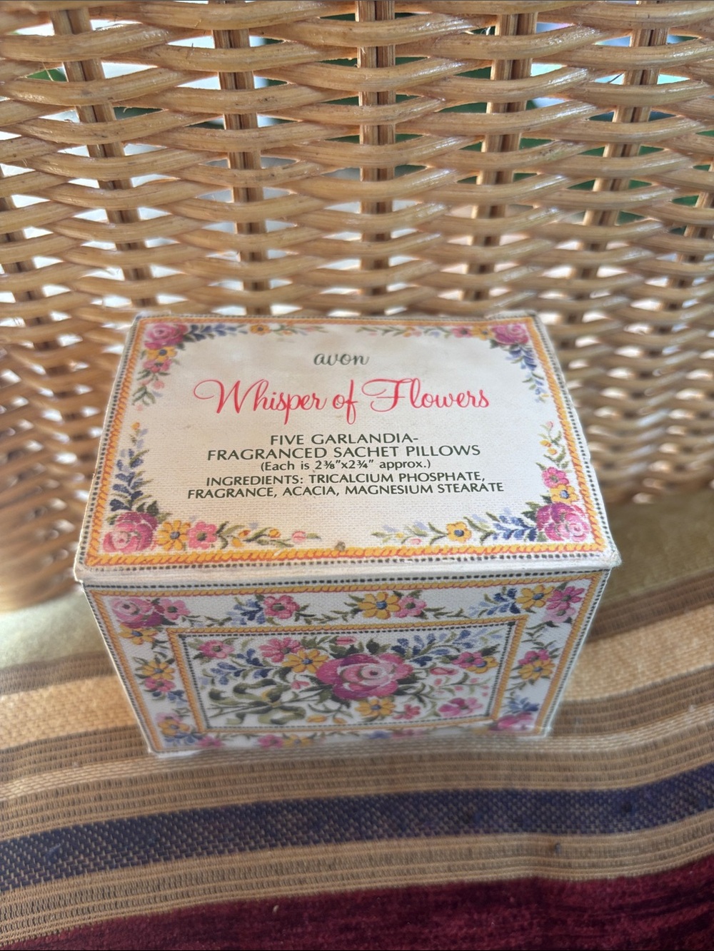 vintage 1980 Avon "Whisper of Flowers" set featuring five sachet pillows